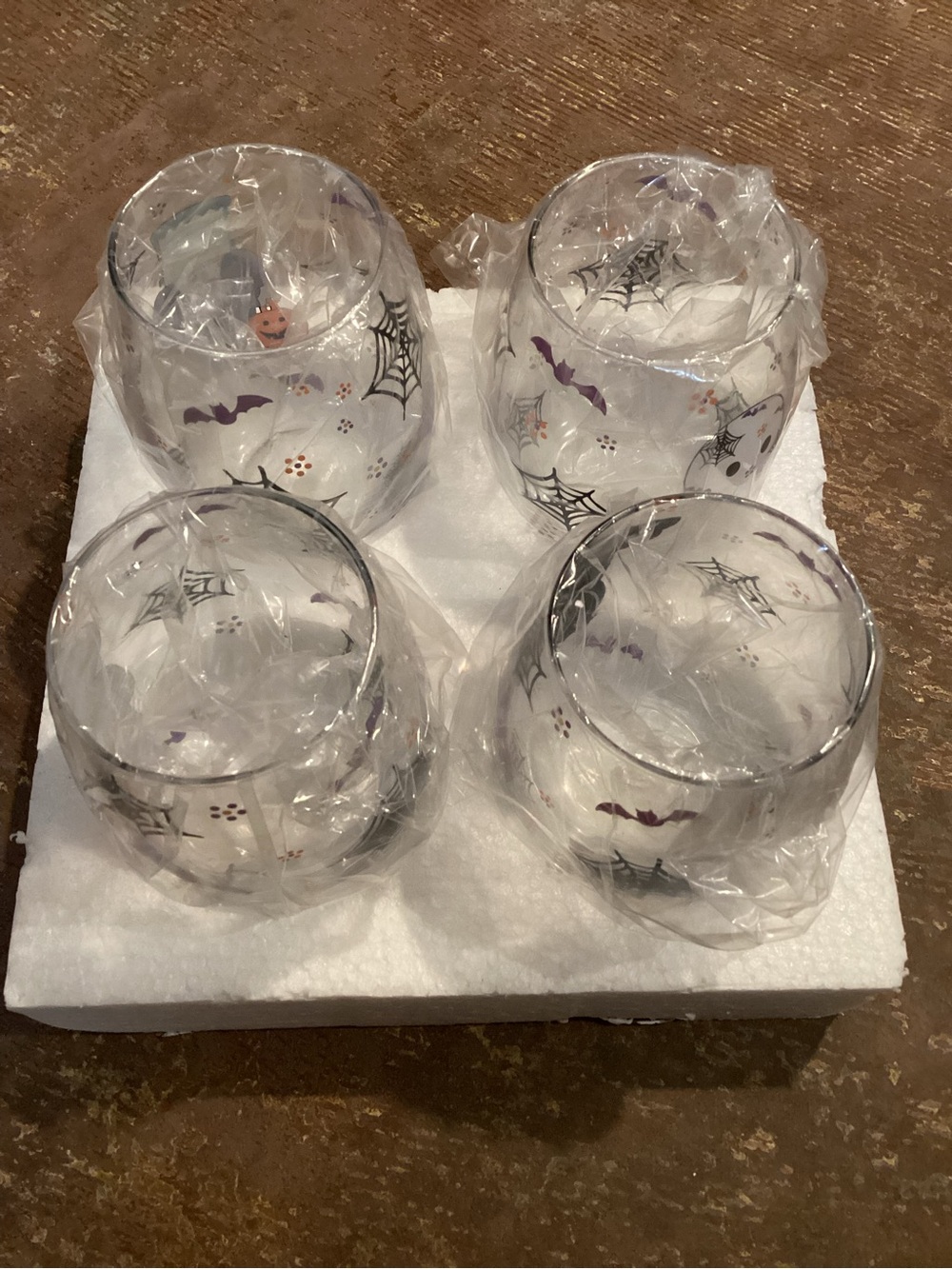Halloween Mummy Stemless Wine Glasses Set of 4 Spiderweb Bats